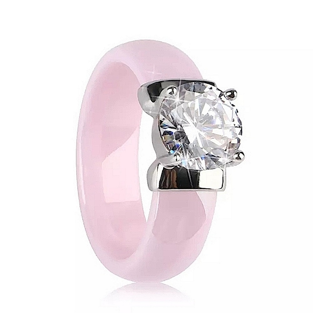 NEW 1 Carat Simulated Diamond Pink Ceramic Ring, Size 7‎